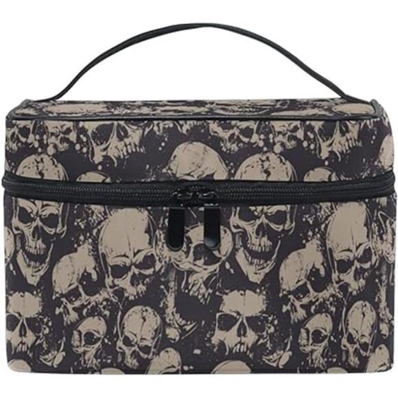 Makeup Bag, Goth Skulls Gothic Travel Makeup Organizer Bag Cosmetic Cases - Picture 6 of 6
